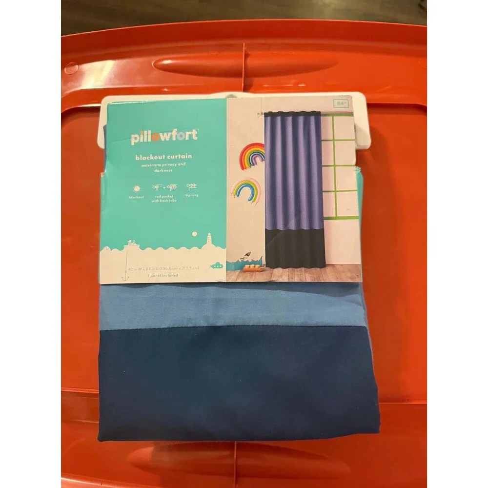 Pillowfort Blue Tonal Blackout Kids Window Curtain Panel 42x84 New